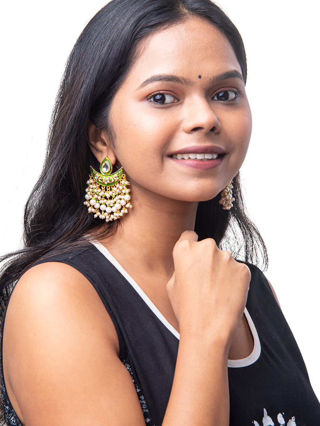 Shining Jewel Handcrafted Gold Plated Designer Traditional Ethnic Meenakari Kundan Chandbali Earrings Women (SJ_1873_G)