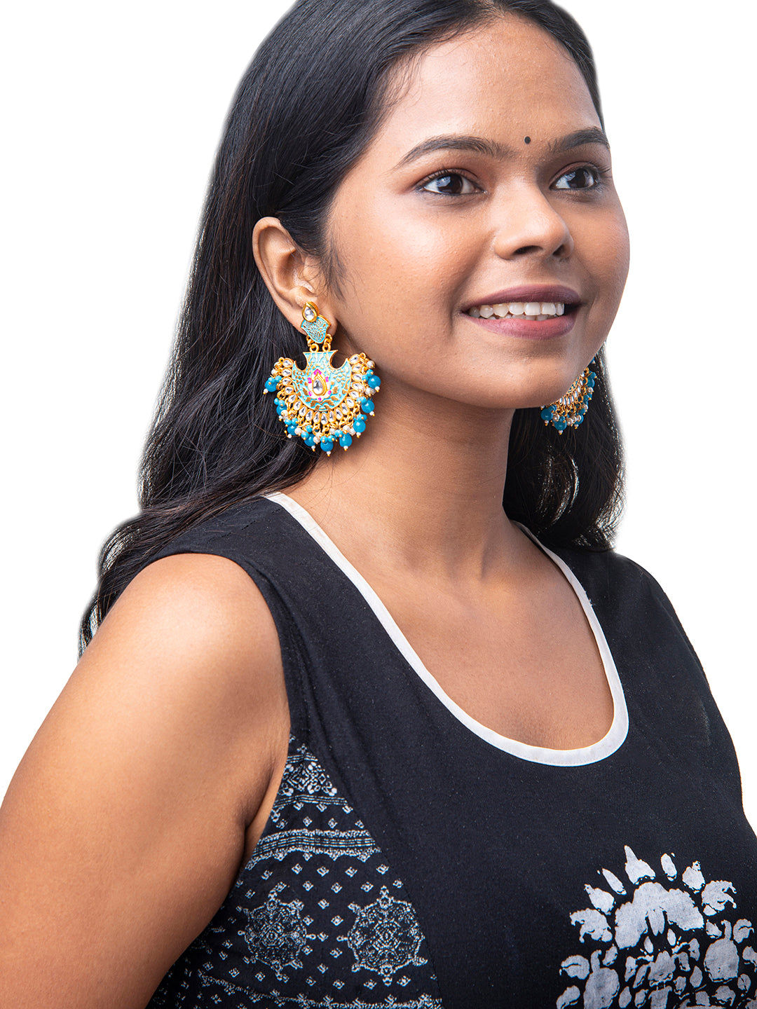 Shining Jewel Handcrafted Gold Plated Designer Traditional Ethnic Meenakari Kundan Chandbali Earrings Women (SJ_1874_AQ)
