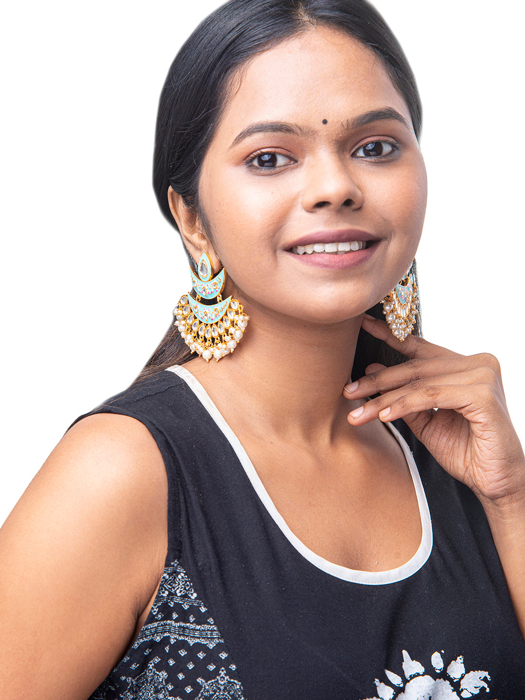 Shining Jewel Handcrafted Gold Plated Designer Traditional Ethnic Meenakari Kundan Chandbali Earrings Women (SJ_1875_AQ)