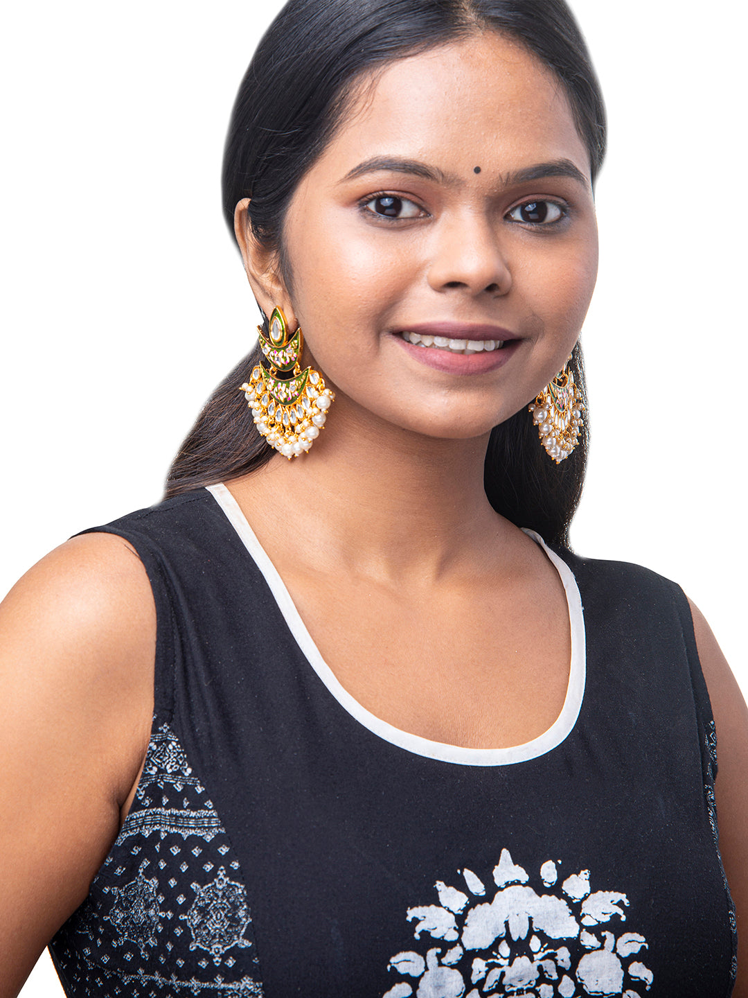 Shining Jewel Handcrafted Gold Plated Designer Traditional Ethnic Meenakari Kundan Chandbali Earrings Women (SJ_1875_G)