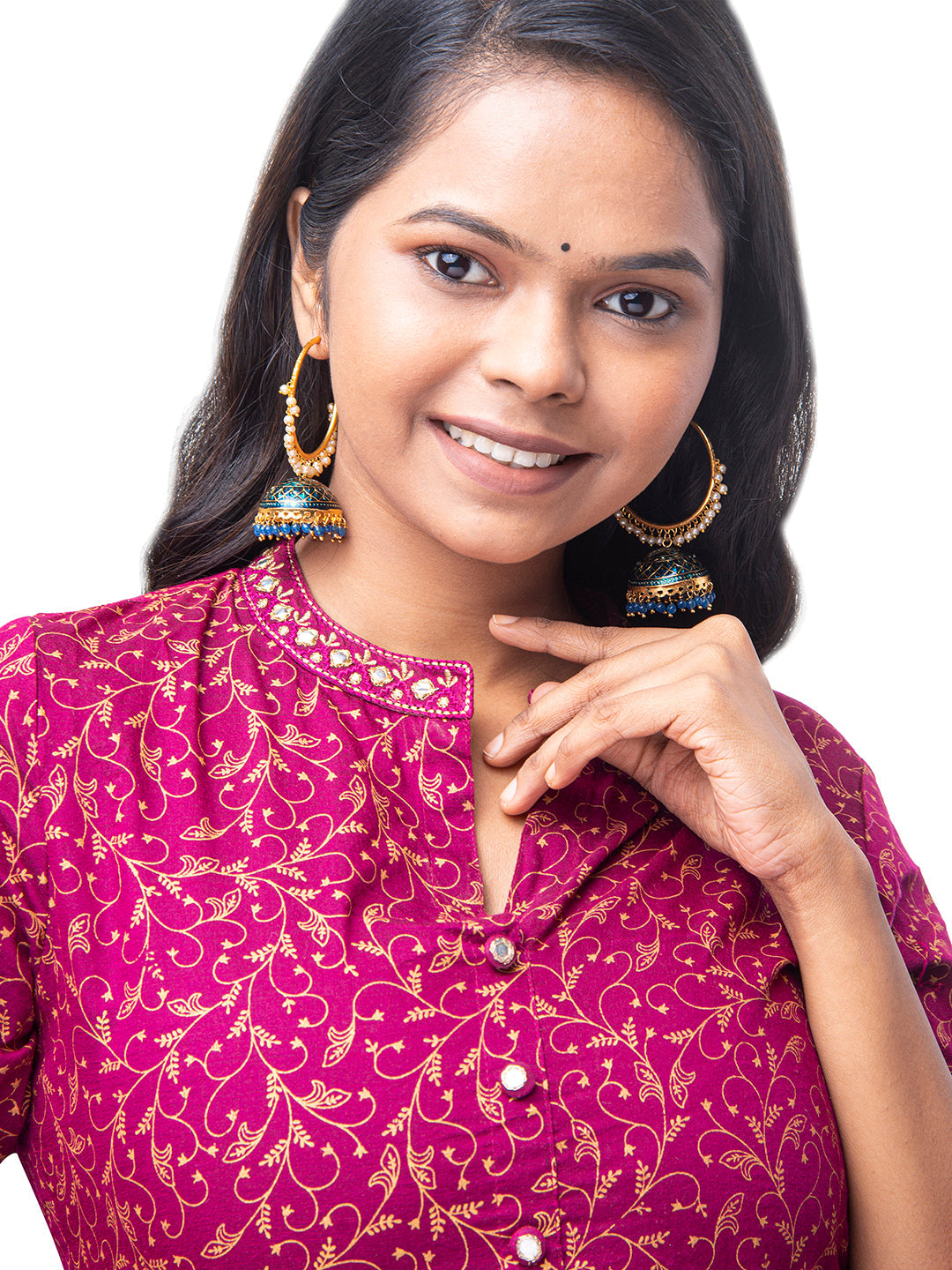 Shining Jewel Handcrafted Gold Plated Designer Traditional Ethnic Meenakari Kundan Jhumka bali Earrings Women (SJ_1876_YG)