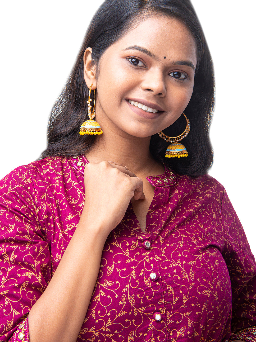 Shining Jewel Handcrafted Gold Plated Designer Traditional Ethnic Meenakari Kundan Jhumka bali Earrings Women (SJ_1876_Y)