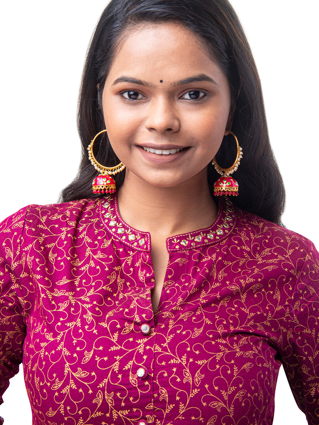 Shining Jewel Handcrafted Gold Plated Designer Traditional Ethnic Meenakari Kundan Jhumka bali Earrings Women (SJ_1877_M)