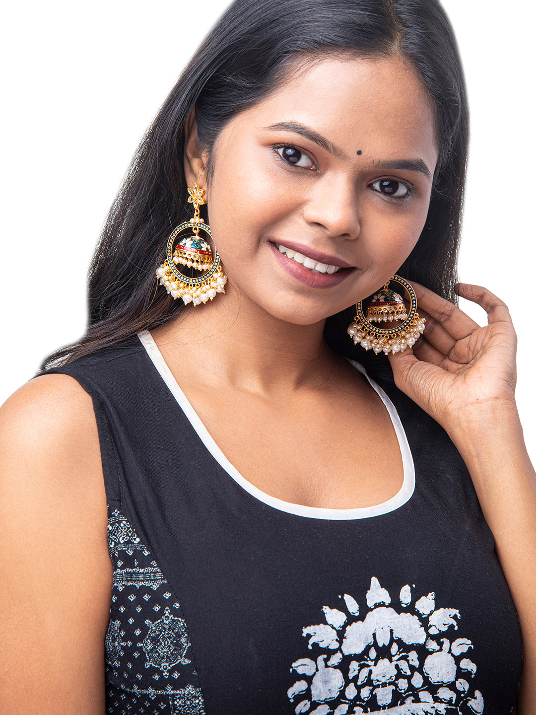 Shining Jewel Handcrafted Gold Plated Designer Traditional Ethnic Meenakari Kundan Jhumka bali Earrings Women (SJ_1878_BL)