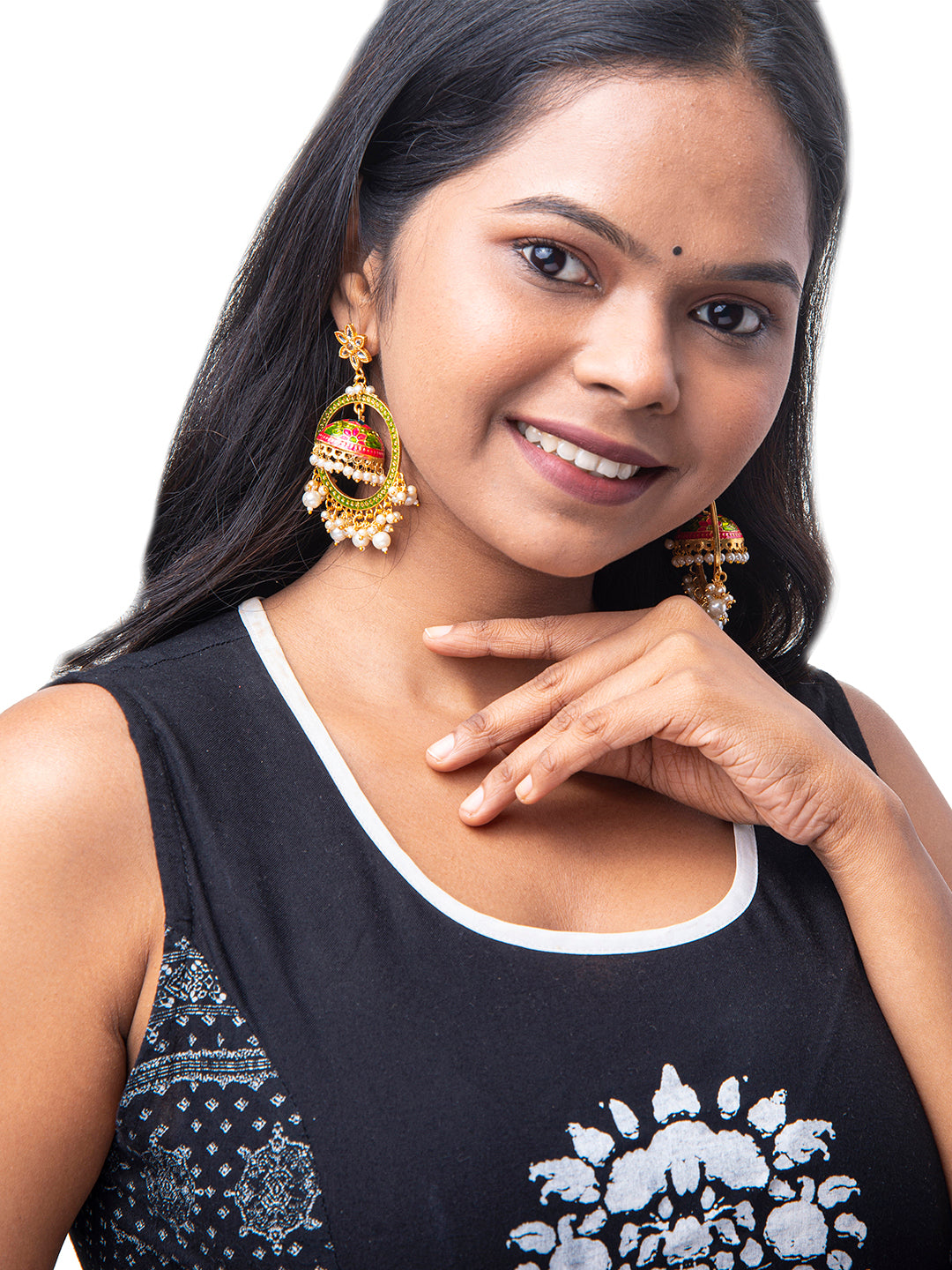 Shining Jewel Handcrafted Gold Plated Designer Traditional Ethnic Meenakari Kundan Jhumka bali Earrings Women (SJ_1878_G)