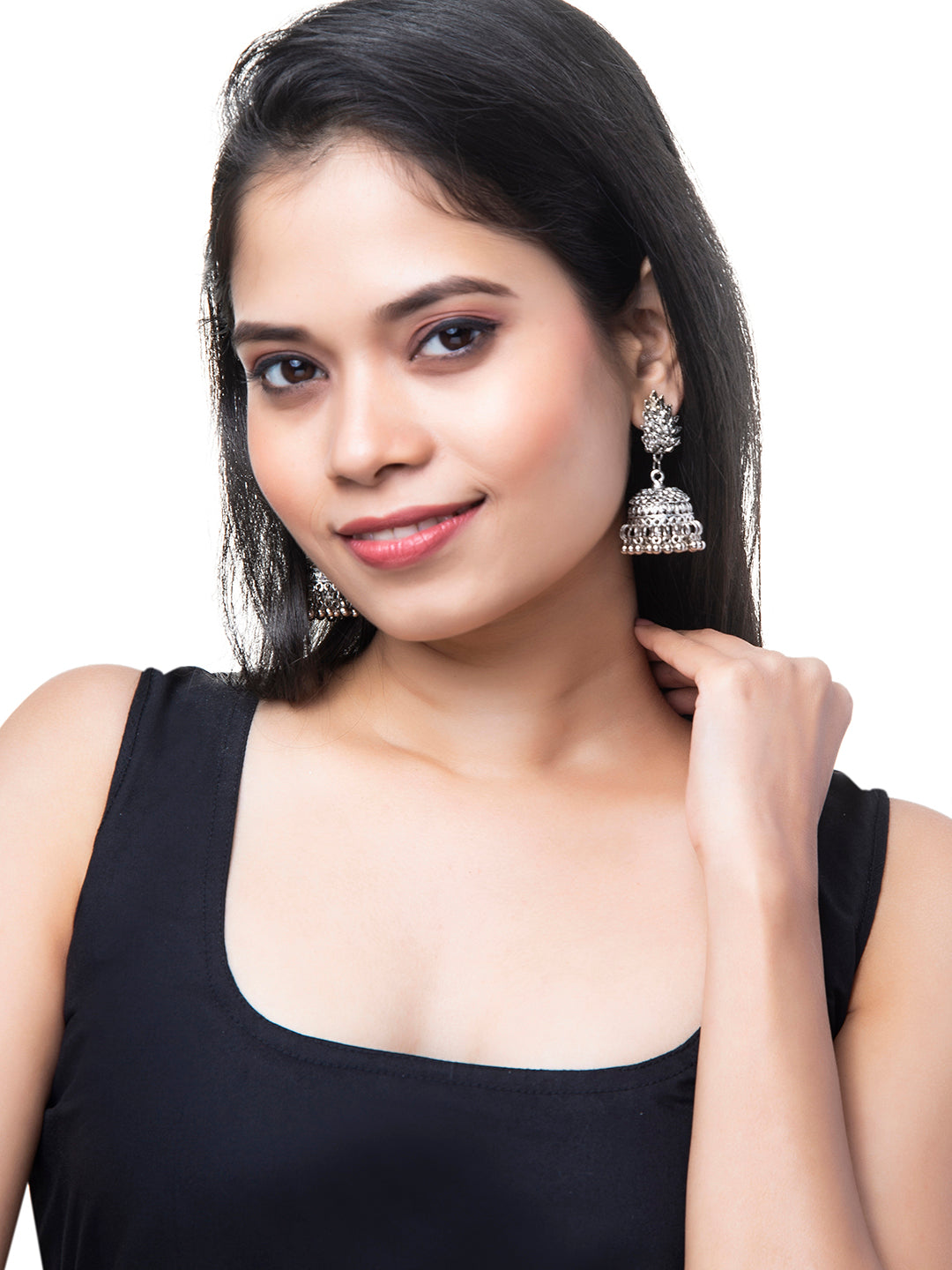 Shining Jewel Silver Plated Antique Authentic Look Oxidised Jhumka Earrings For Women & Girls(SJ_1889)