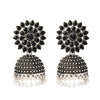 Shining Jewel Silver Plated Antique Oxidised Traditional Ethnic Jhumka With CZ & Pearls Earrings for Women (SJ_1894_BK)