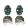 Shining Jewel Silver Plated Antique Oxidised Traditional Ethnic Jhumka With CZ & Pearls Earrings for Women (SJ_1894_G)