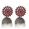 Shining Jewel Silver Plated Antique Oxidised Traditional Ethnic Jhumka With CZ & Pearls Earrings for Women (SJ_1894_R)