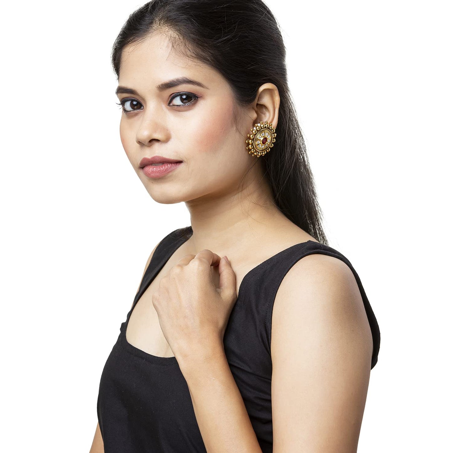 Gold Plated Kundan, LCT, Pearls and CZ studded Traditonal Ethnic Stud Eaarrings for Women (SJ_1898_M)