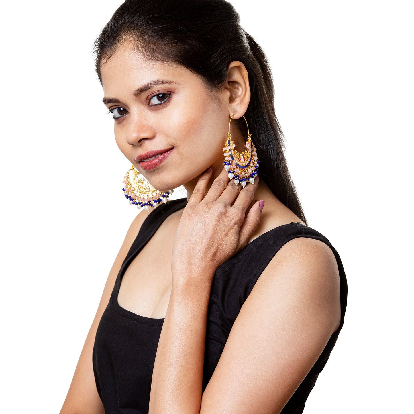 Shining Jewel Handcrafted Gold Plated Traditional Ethnic Meenakari Kundan Chandbali Earrings Women (SJ_1904_PB)