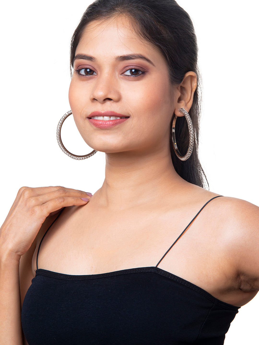 Metal, Pearl, CZ Studded Silver Antique Plated Hoop Earrings Bali for Women SJ_1911_S