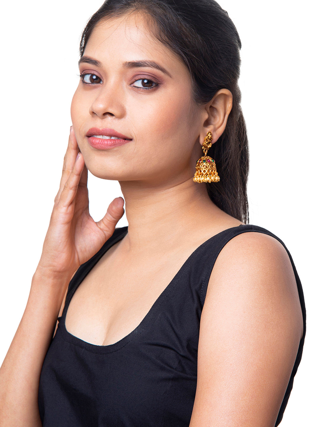 Handcrafted Antique Gold Plated Kundan Polki Godess Lakshmi Temple Jewellery Jhumka Earring For Women SJ_1919