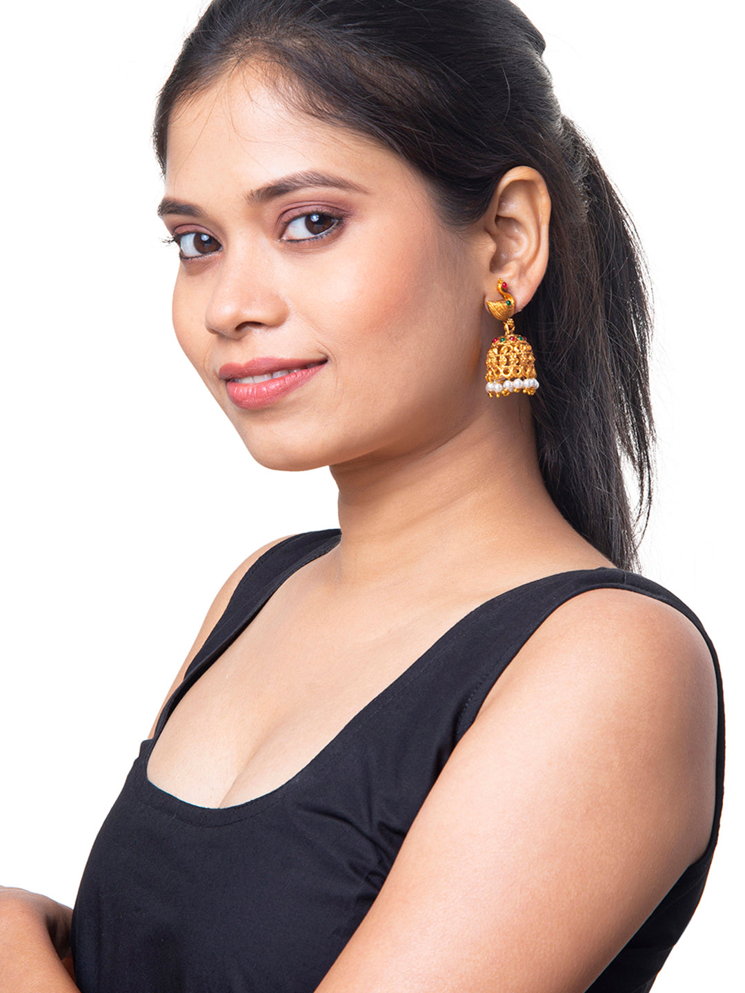 Handcrafted Peacock Design Antique Gold Plated Kundan Polki Temple Jewellery Jhumka Earring For Women SJ_1921