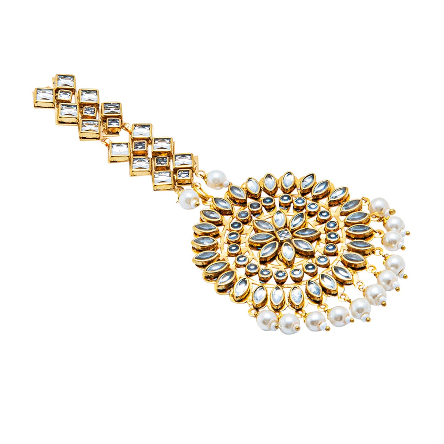 Shining Jewel Gold Plated Traditional Crystal Earring and Maang Tikka Combo Set for Women SJ_1928_(W)