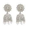 Shining Jewel Silver Plated Antique Oxidised Traditional Jhumka With CZ & Pearls Earrings for Women (SJ_1929_S)