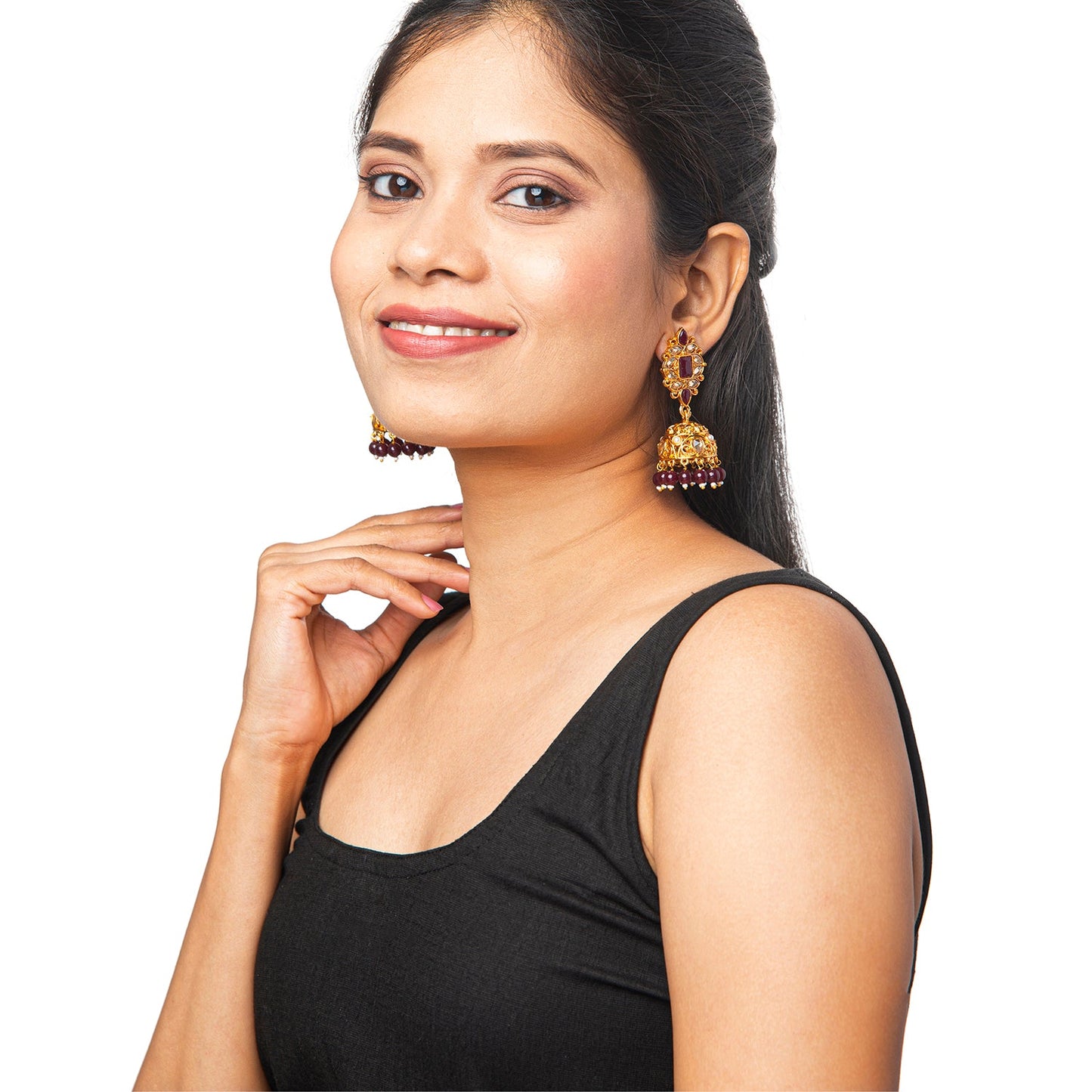 Antique Gold Plated And Traditional Jhumka Earring With Crystals And Pearls (SJ_1932_M)