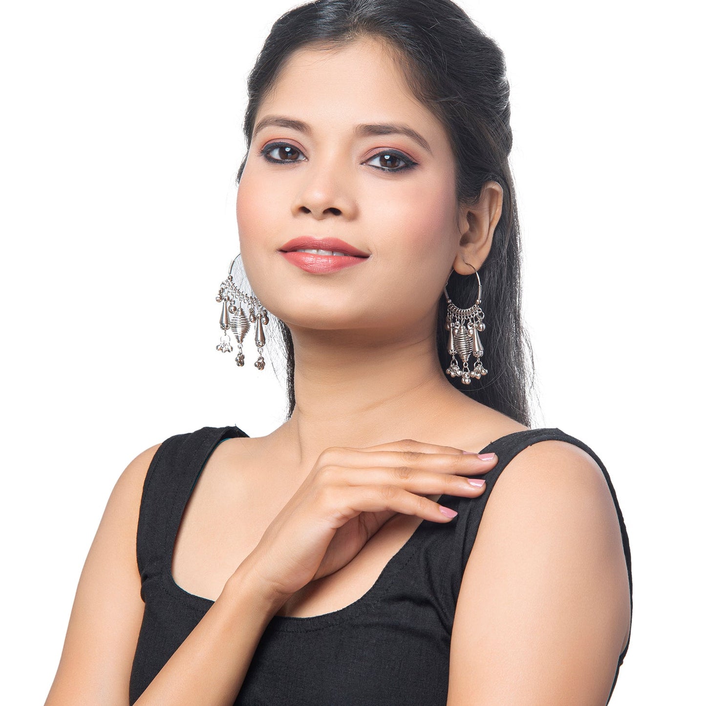 Shining Jewel Antique Silver Small Drop and Hook Style Jhumka Earrings for Women (SJ_1934 D4)