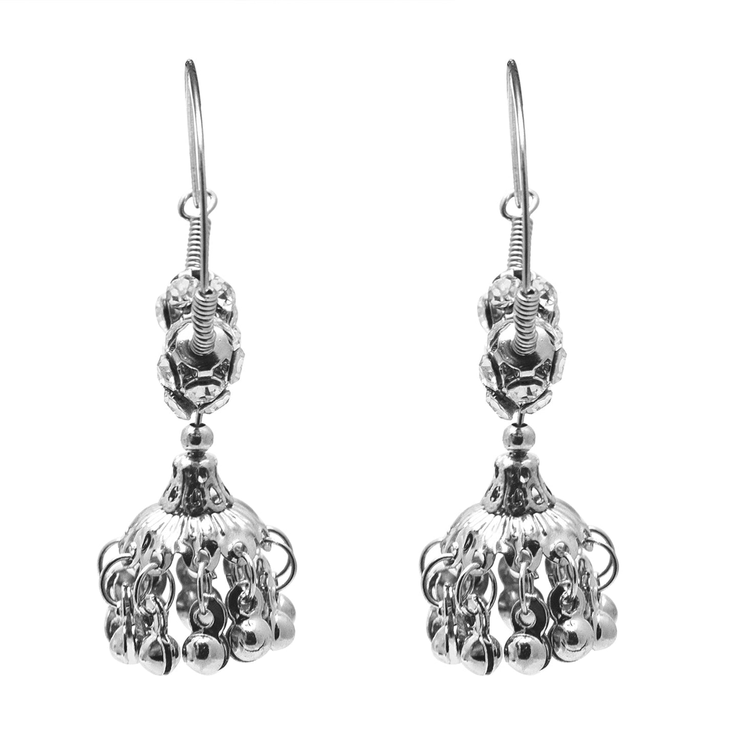 Shining Jewel Silver Oxidised Bali Chandeliar Dangle Diamond Pearl Hoop Earrings for Women (SJ_1934 D5)