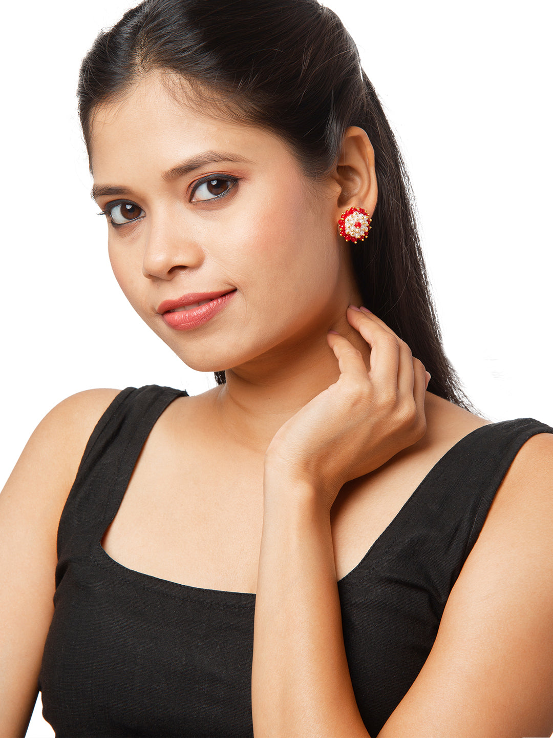 Shining Jewel Traditional Gold Pearl Stud Earrings for Women (SJ_1939_R)