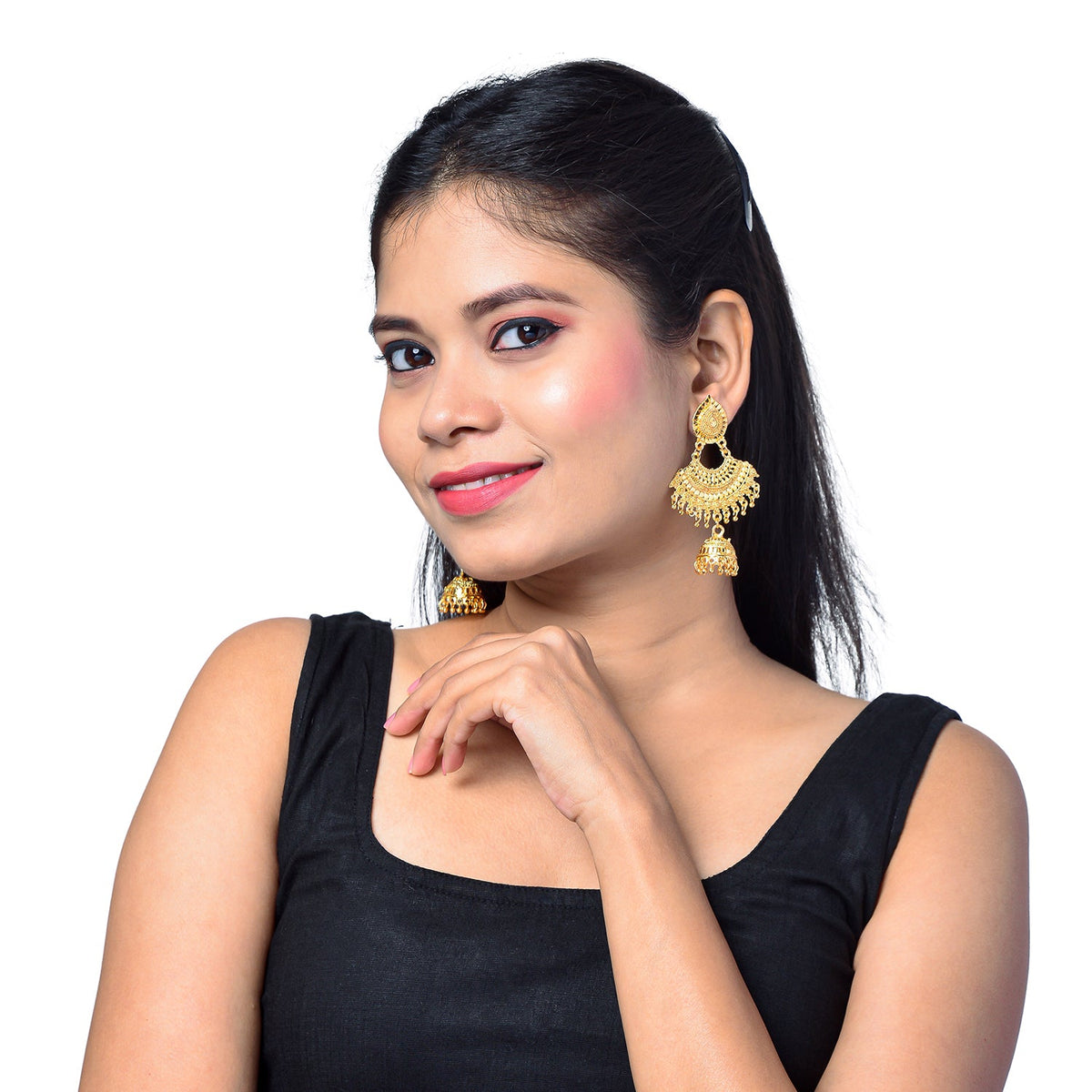 Shining Jewel Handcrafted Gold Plated Designer Traditional Ethnic Chandbali Jhumka Earrings for Women (SJ_1949)