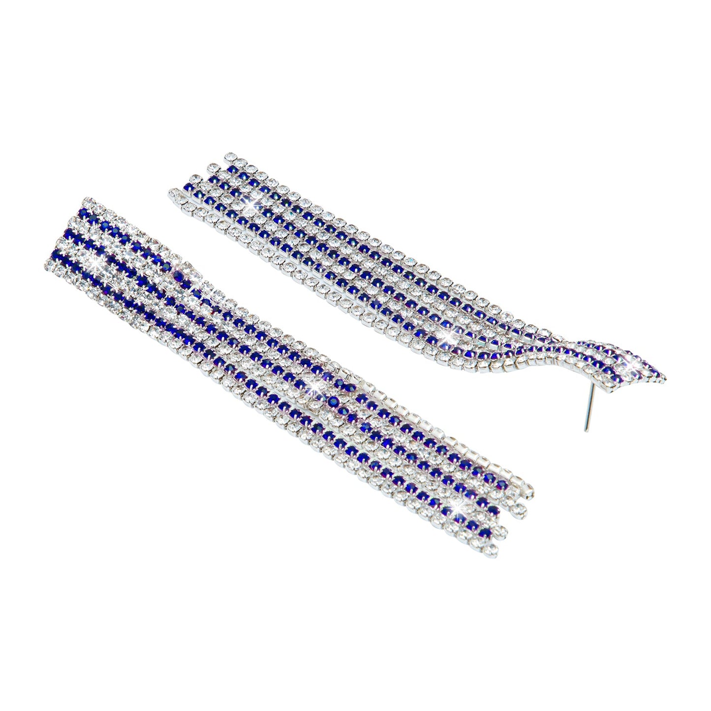 Crystal and AD Blue Silver Plated Fancy Western Style Cocktail Chandelier Long Shoulder Duster earrings for women (SJ_1957_S.BL)