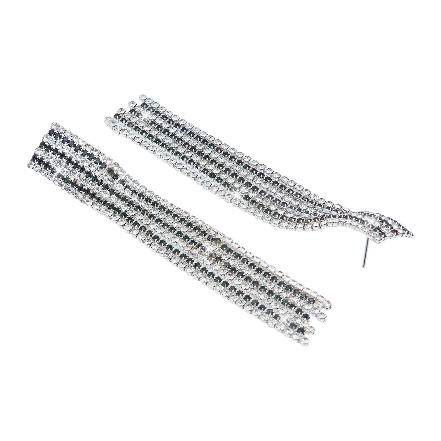 Crystal and AD Green Silver Plated Fancy Western Style Cocktail Chandelier Long Shoulder Duster earrings for women (SJ_1957_S.G)