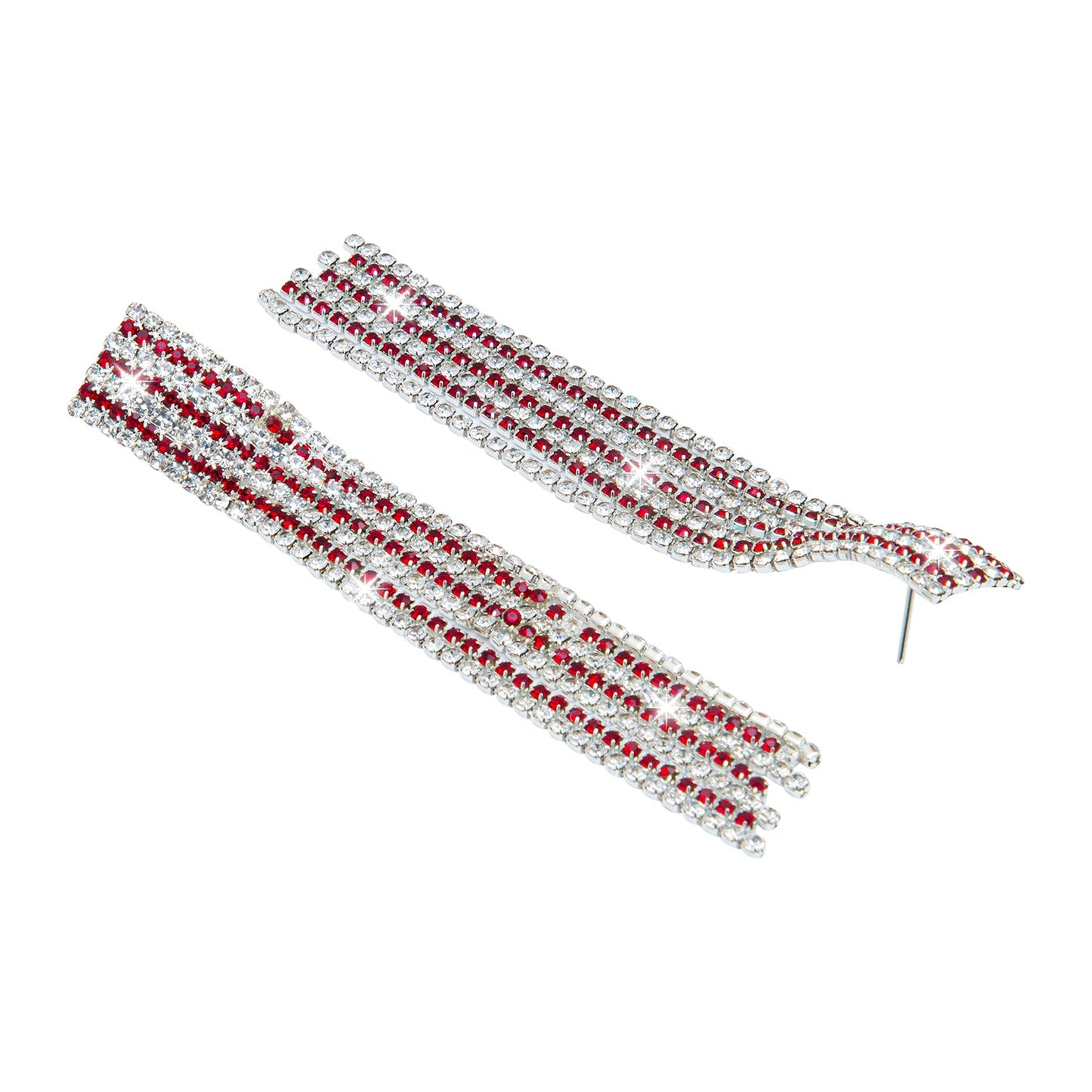 Crystal and AD Red Silver Plated Fancy Western Style Cocktail Chandelier Long Shoulder Duster earrings for women (SJ_1957_S.R)