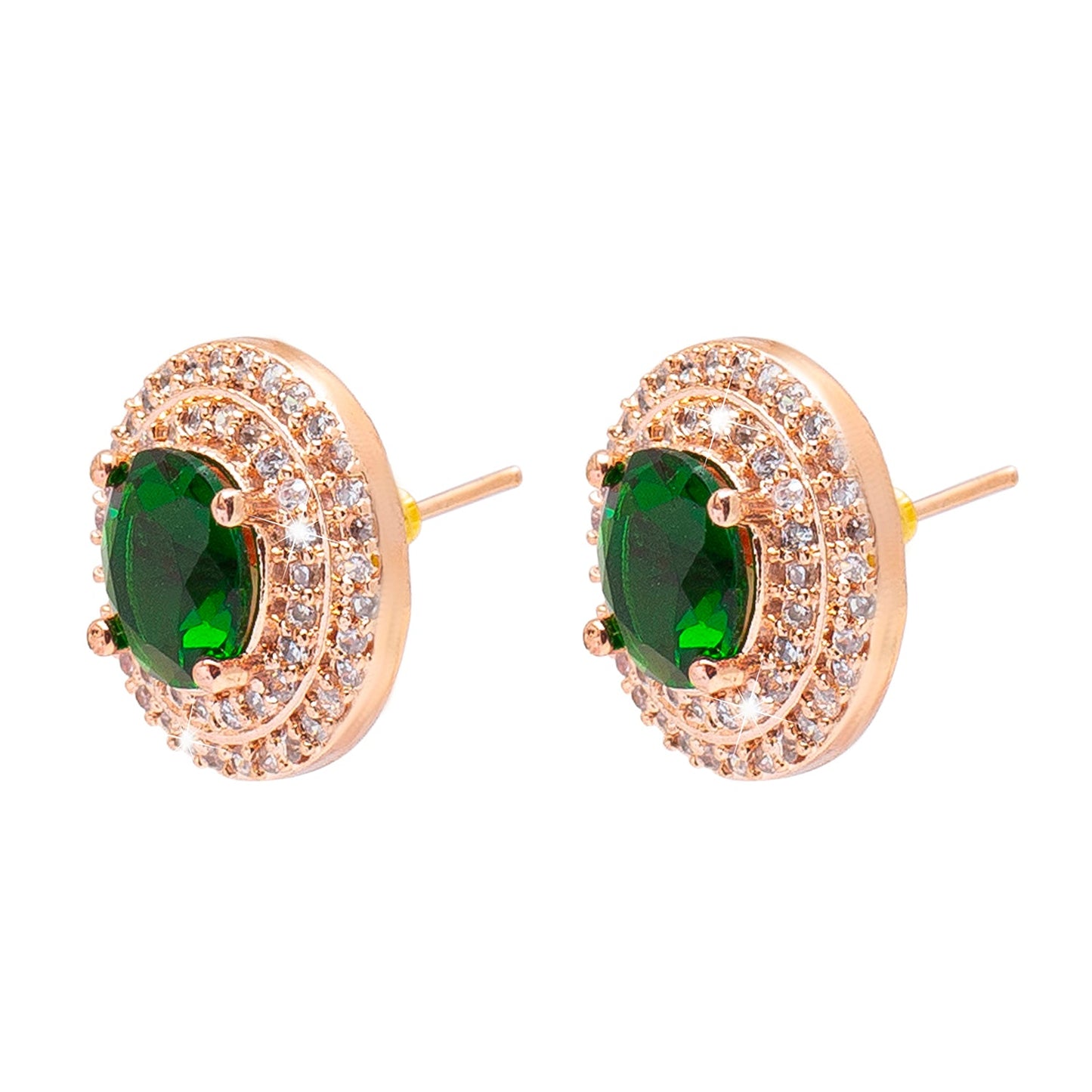 Shining Jewel Traditional CZ and American Diamond Studded Rose Gold Plated Green Stone Stud Earrings for Women (SJ_1960_RG_G)