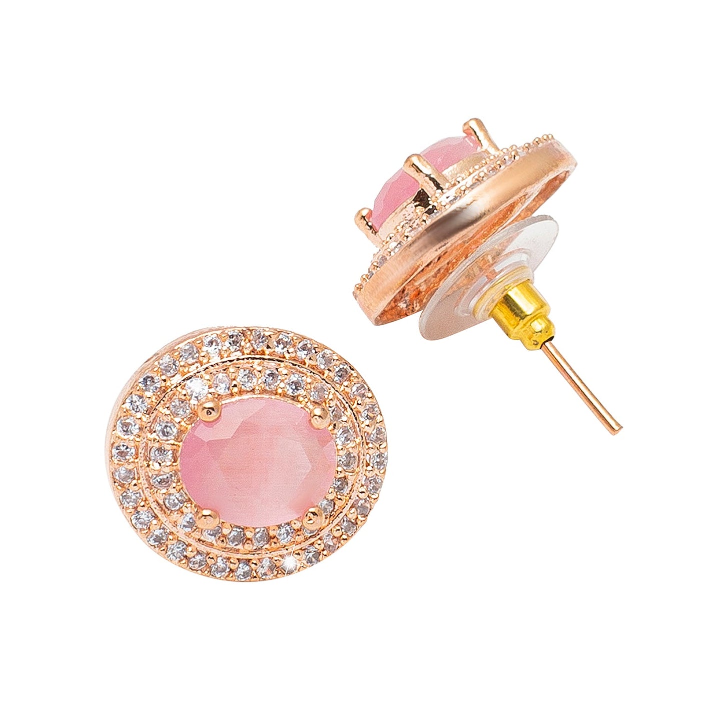Shining Jewel Traditional CZ and American Diamond Studded Rose Gold Plated Pink Stone Stud Earrings for Women (SJ_1960_RG_P)