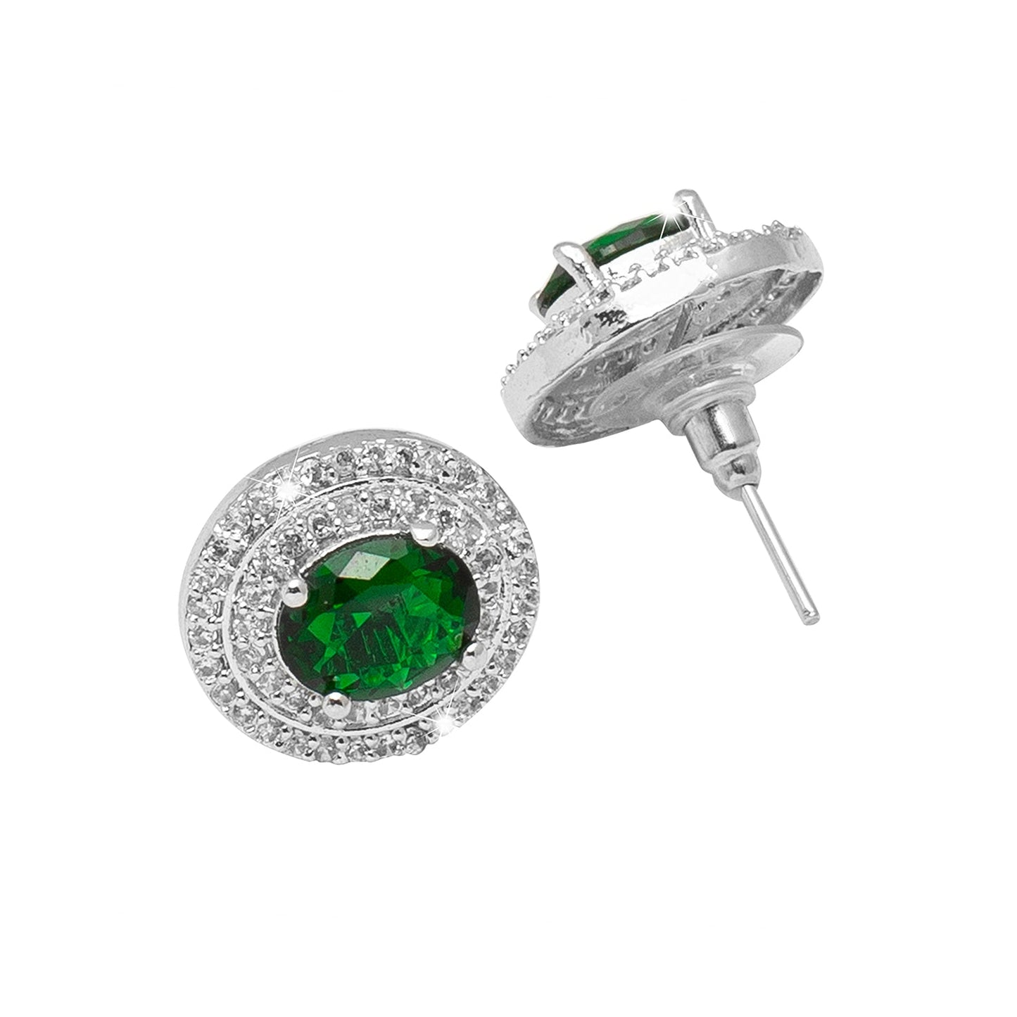 Shining Jewel Traditional CZ and American Diamond Studded Silver Plated Green Stone Stud Earrings for Women (SJ_1960_S_G)