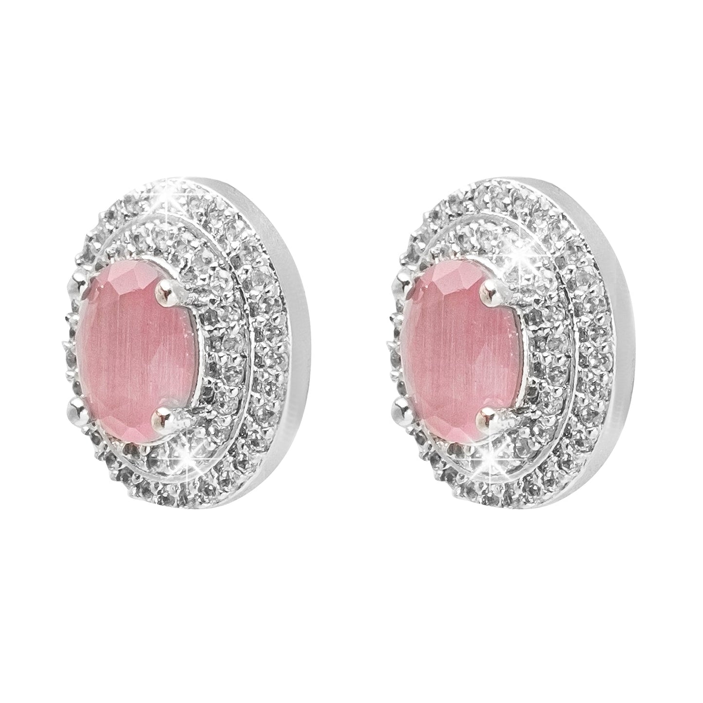 Shining Jewel Traditional CZ and American Diamond Studded Silver Plated Pink Stone Stud Earrings for Women (SJ_1960_S_P)
