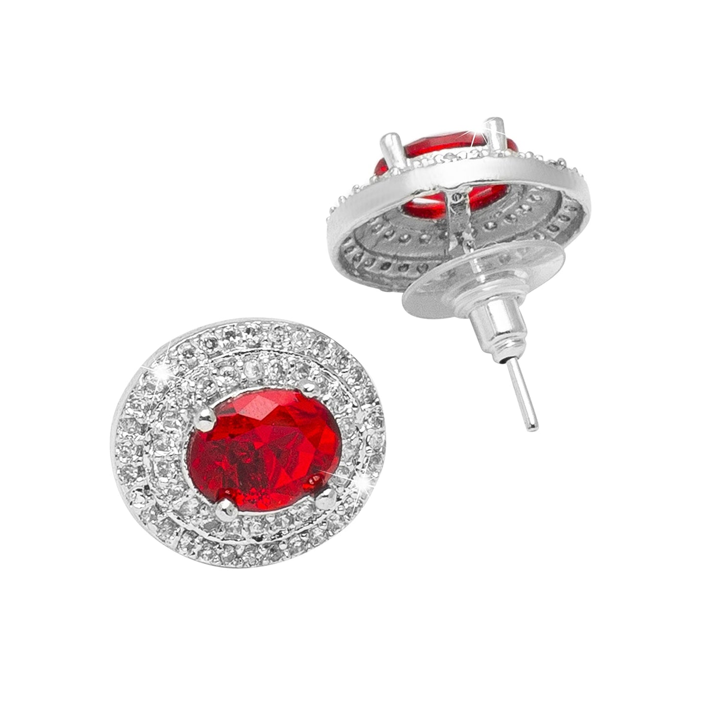 Shining Jewel Traditional CZ and American Diamond Studded Silver Plated Red Stone Stud Earrings for Women (SJ_1960_S_R)