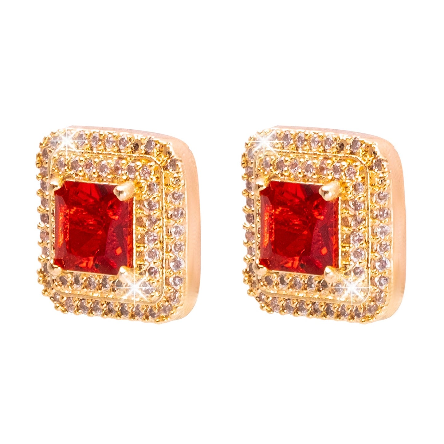 Shining Jewel Traditional CZ and American Diamond Studded Rose Gold Plated Royal Red Stone Stud Earrings for Women (SJ_1961_RG_R)