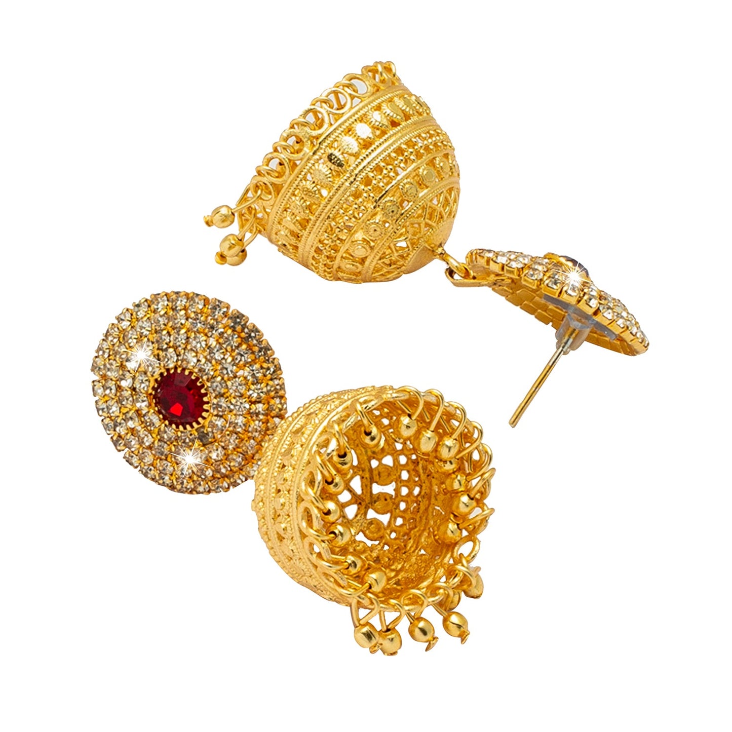 Shining Jewel Traditional Gold Medium Sized Classic CZ,Design Jhumki Earrings (SJ_1965)