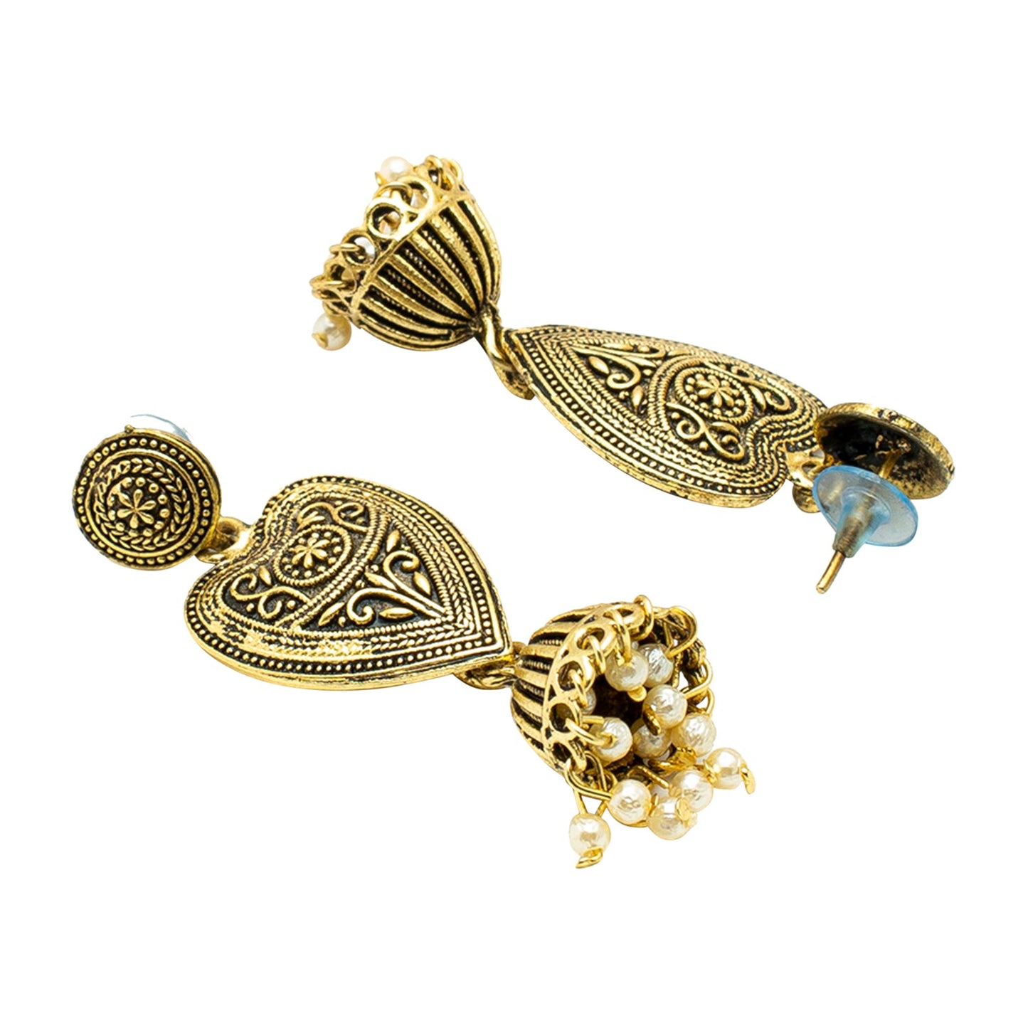 Shining Jewel Antique Gold Plated Antique Traditional Ethnic Jhumka With CZ & Pearls Earrings for Women (SJ_1968)