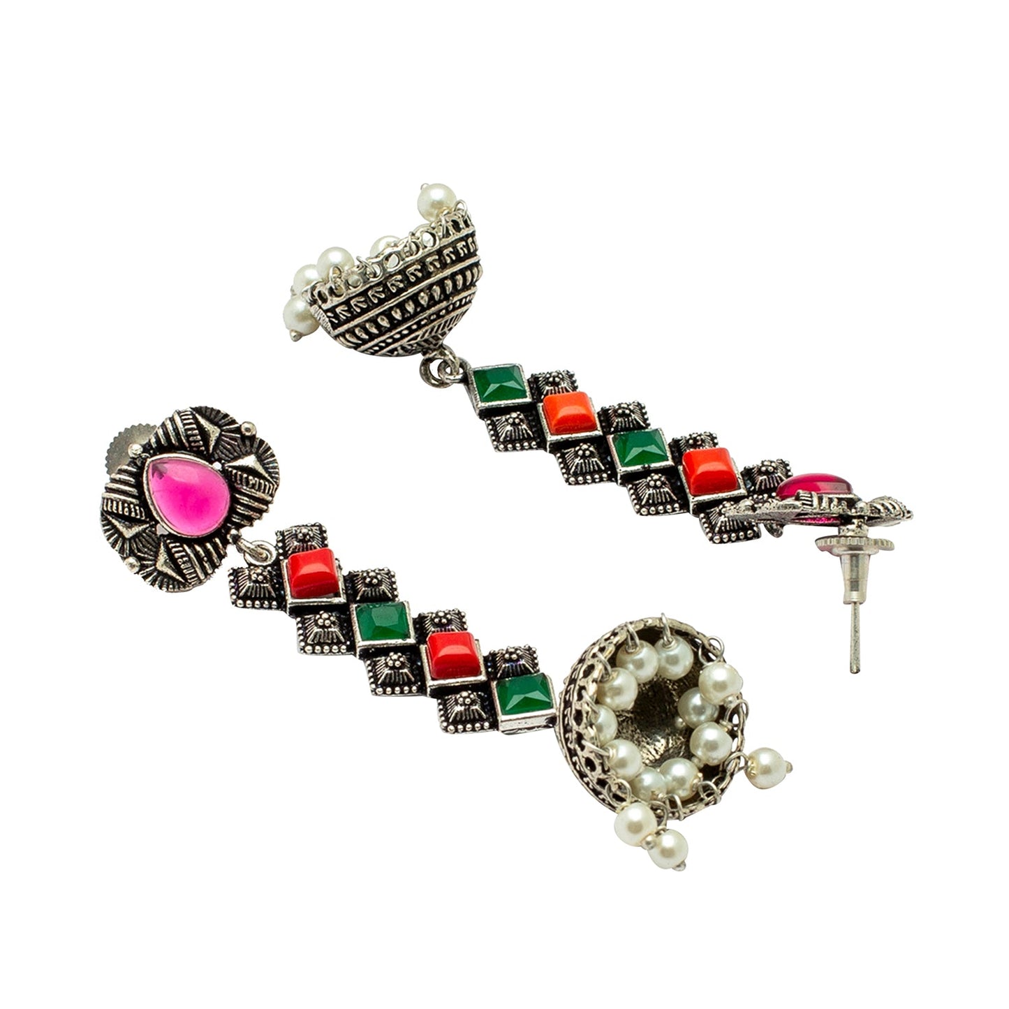 Shining Jewel Antique Silver Dangler Drop Pearl, Turqoise Stone Earrings for Women (SJ_1976)