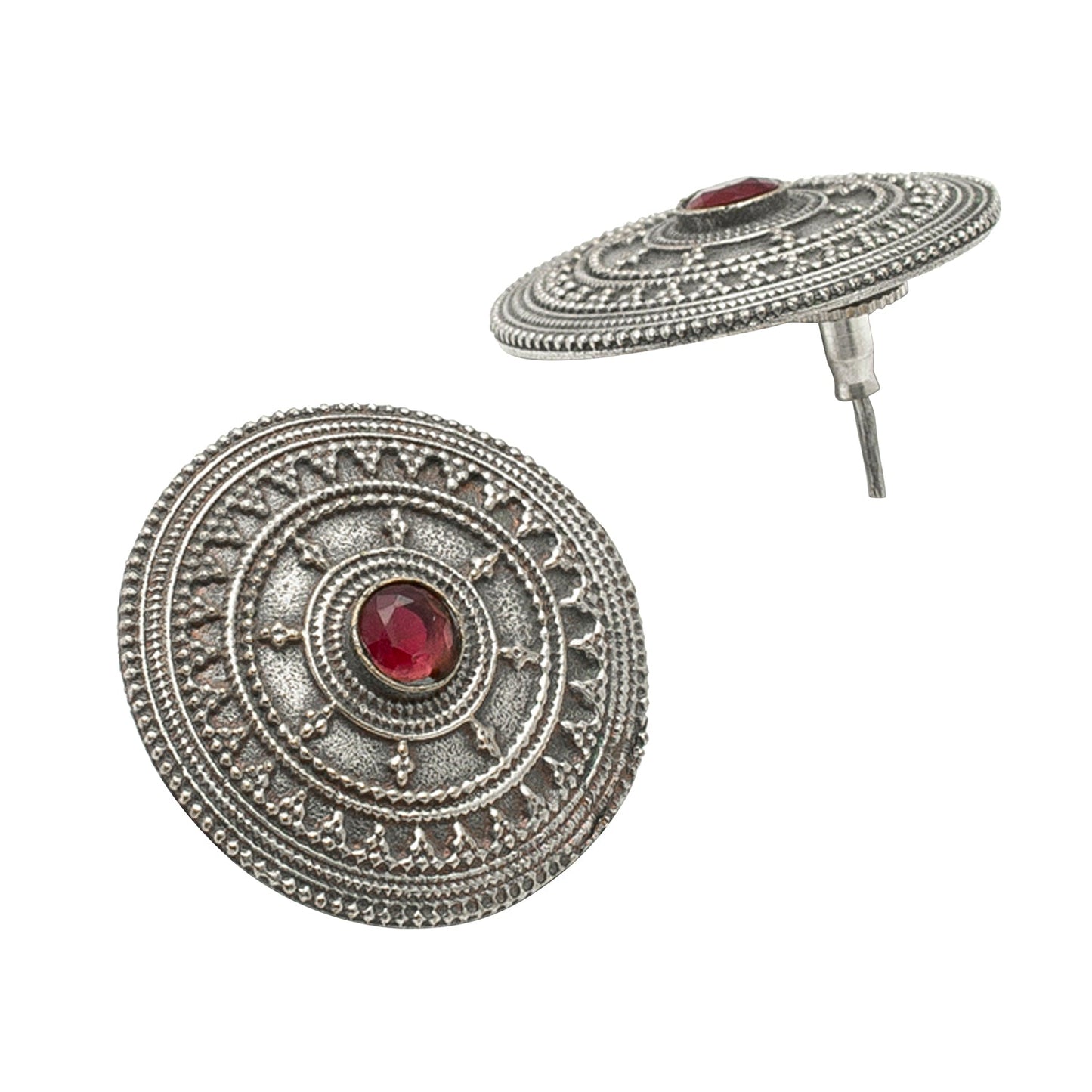Shining Jewel Antique Silver Stylish Oxidized Round Stud Earrings Jewellery for Women (SJ_1882)