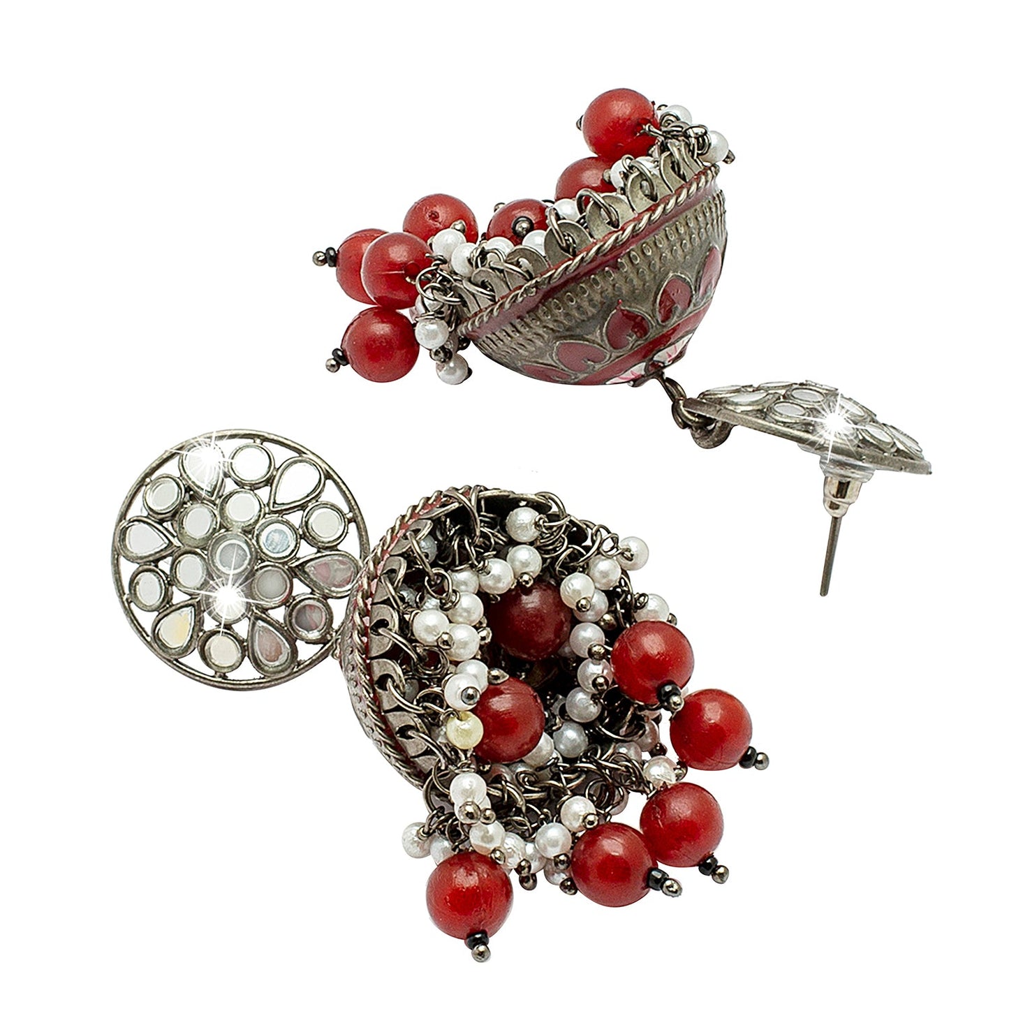 Shining Jewel Silver Plated , Pearl Jhumka Earrings (SJ_1990_M)