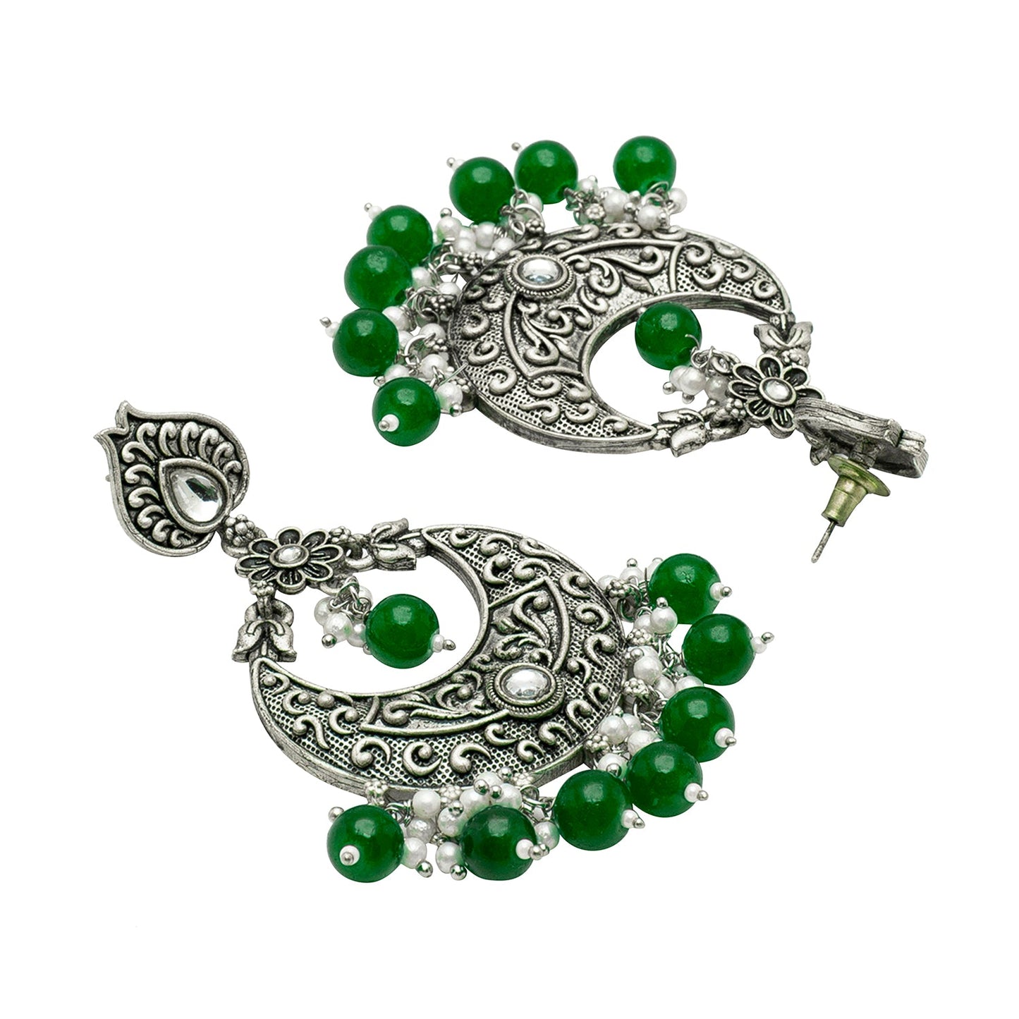 Shining Jewel Traditional Indian Antique Silver Oxidized Stylish Chandbali Earrings for Women & Girls (SJ_1991_G)