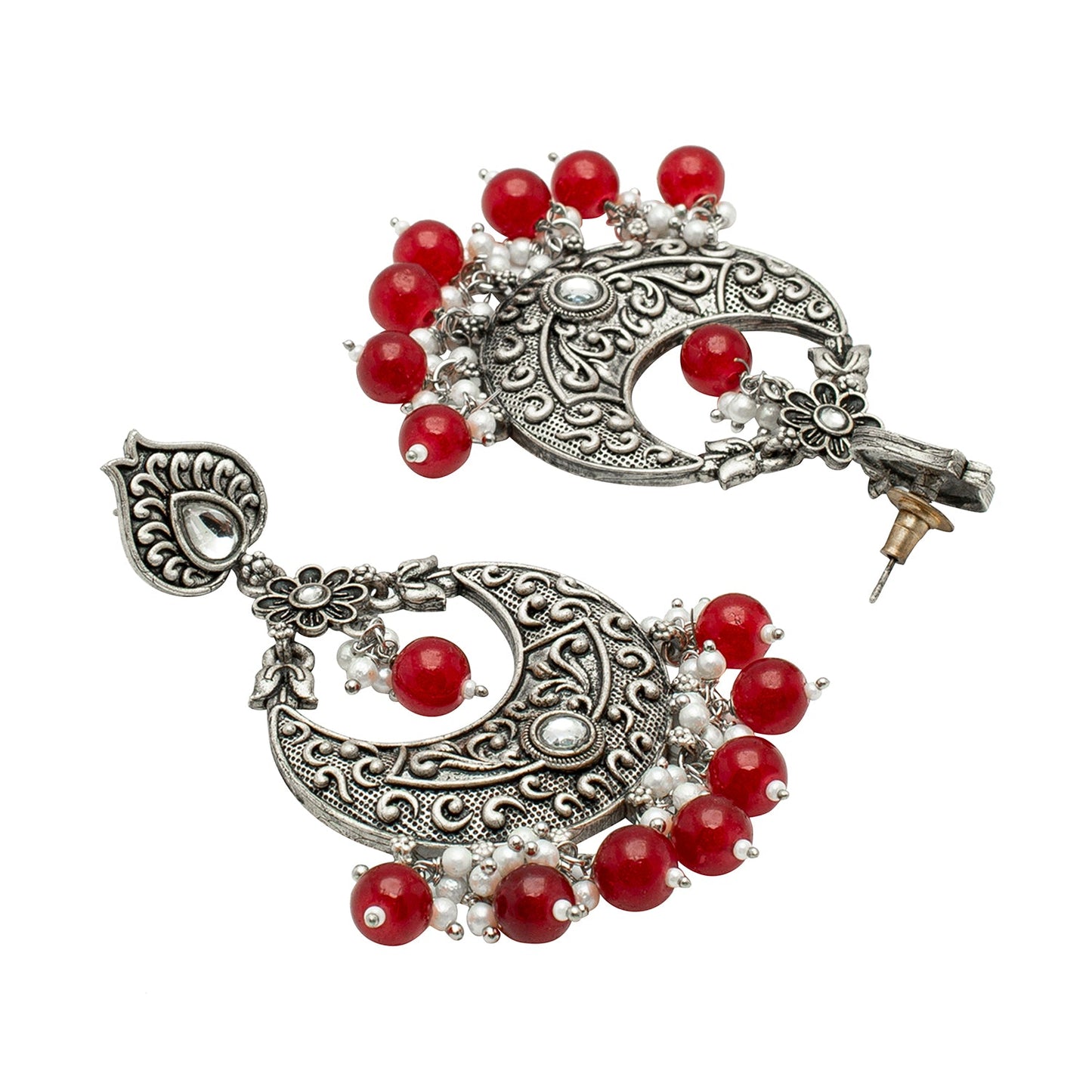 Shining Jewel Traditional Indian Antique Silver Oxidized Stylish Chandbali Earrings for Women & Girls (SJ_1991_M)