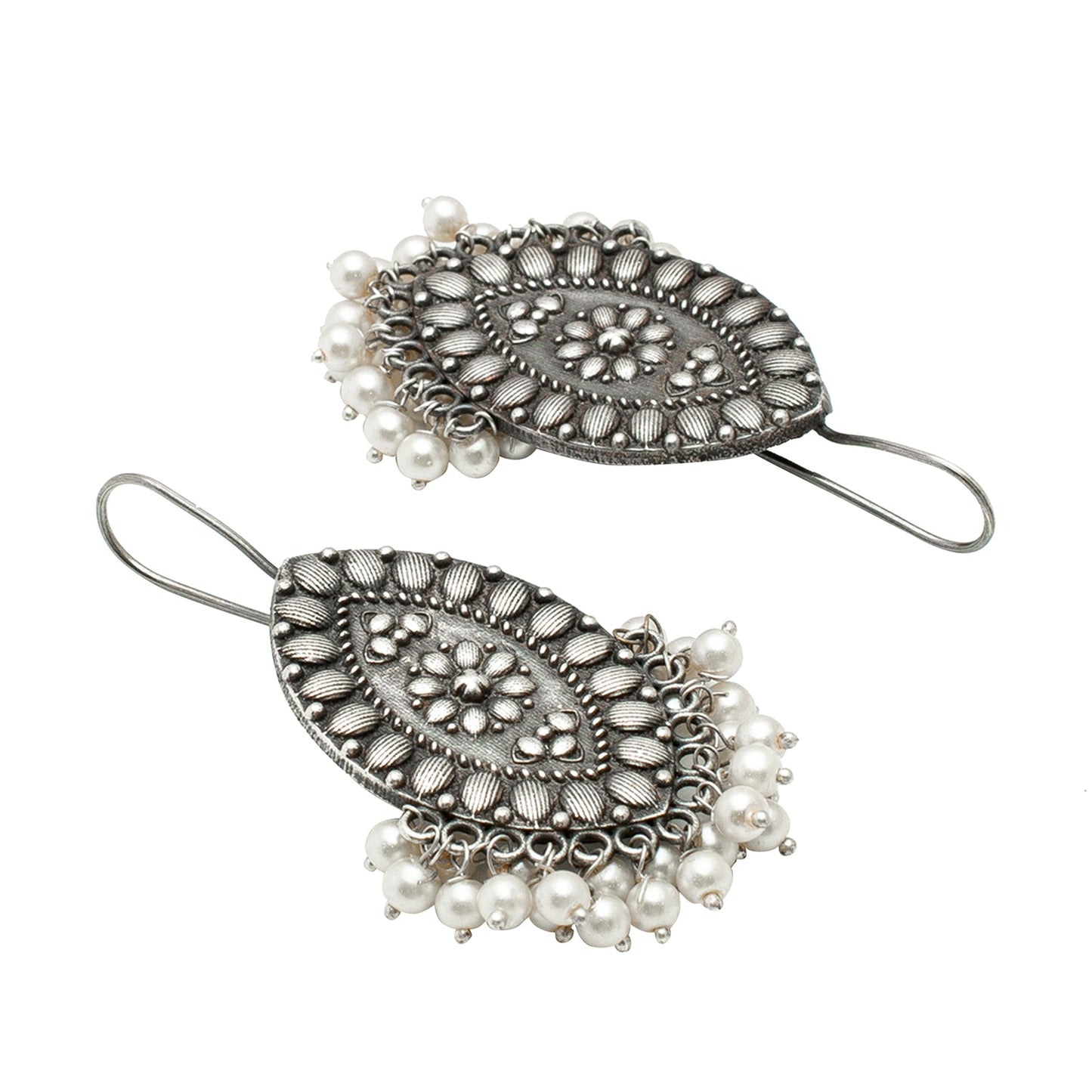 Shining Jewel Traditional Indian Antique Silver Oxidized Stylish Dangler, Pearl Earrings for Women & Girls (SJ_1992_O)