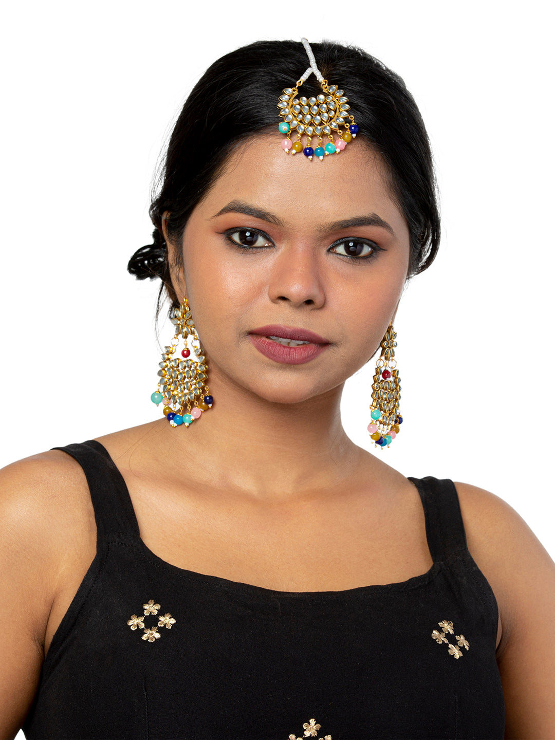 Shining Jewel Gold Plated Fashion Designer Traditional Kundan Chandbali Earring and Maang Tikka Combo Set for Women (SJ_1999_MT)
