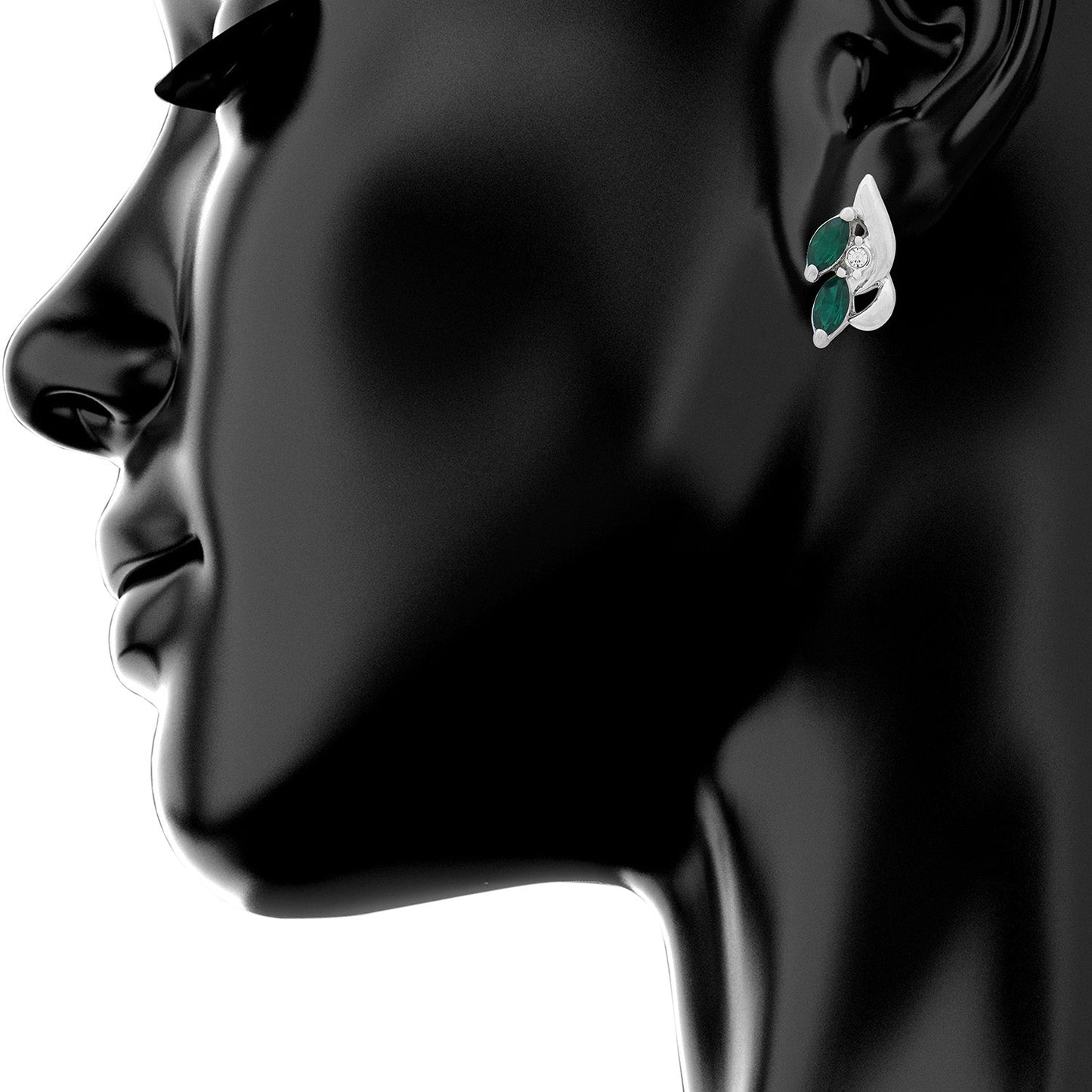 Emerald Zirconia Rhodium Leaf Necklace Set (SJ_2012)