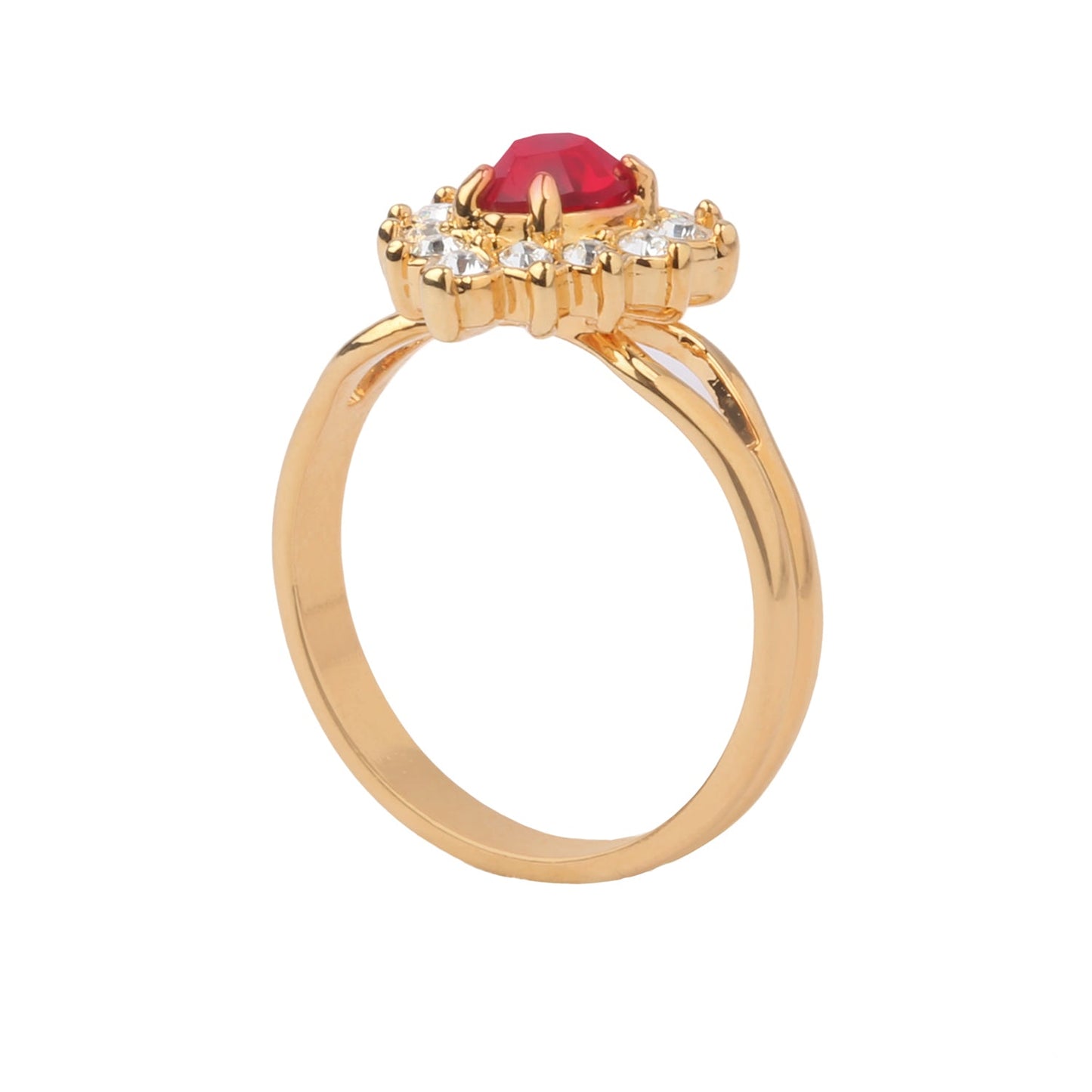 Maroon Heart Shaped Zirconia Gold Plating Necklace Set With Finger Ring (SJ_2025)