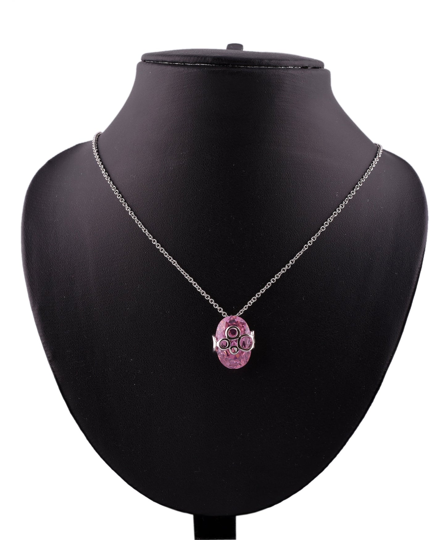 Rose Oval Zirconia Rhodium Necklace Set With Finger Ring (SJ_2031)