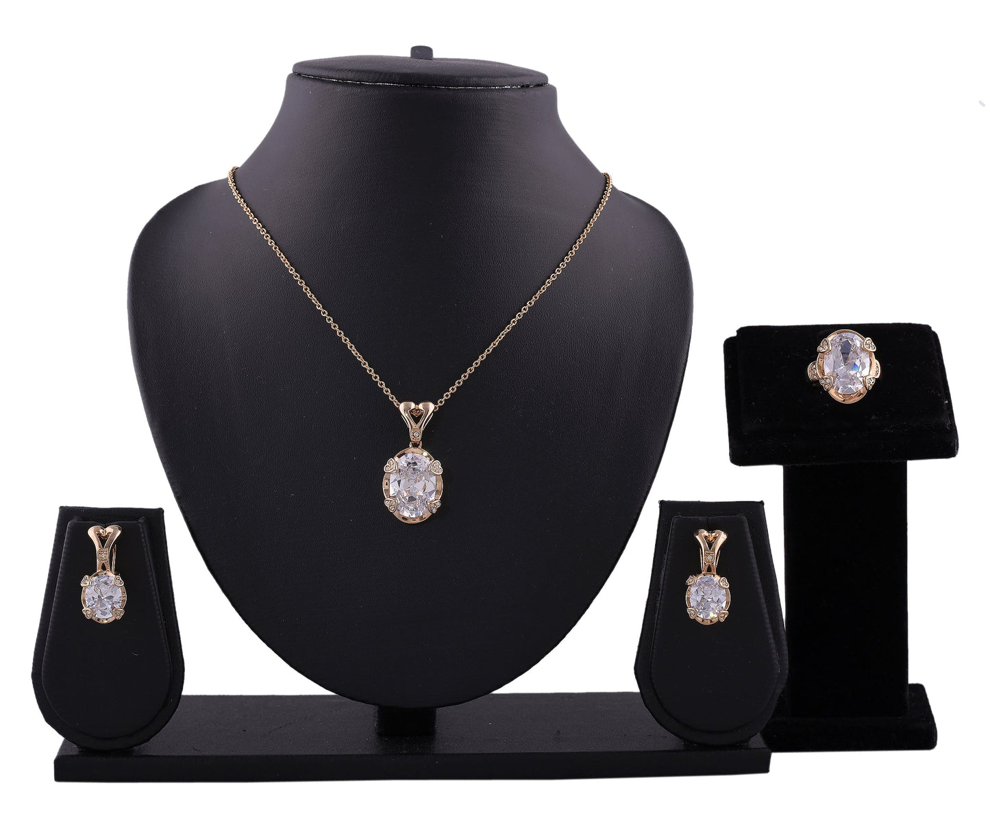 Crystal Oval Zirconia Gold Plating Pendant Set With Finger Ring (SJ_2036)