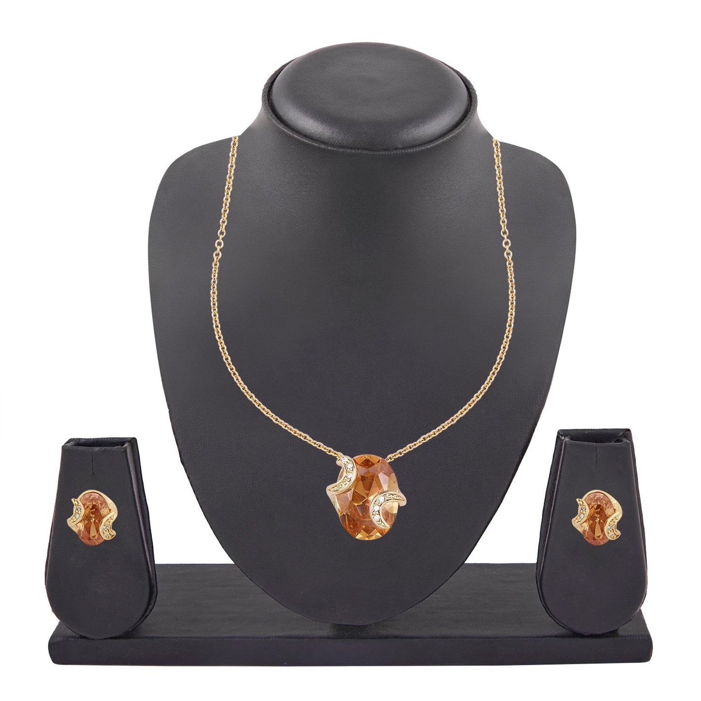 Golden Oval Champagne Nceklace Set (SJ_2058)
