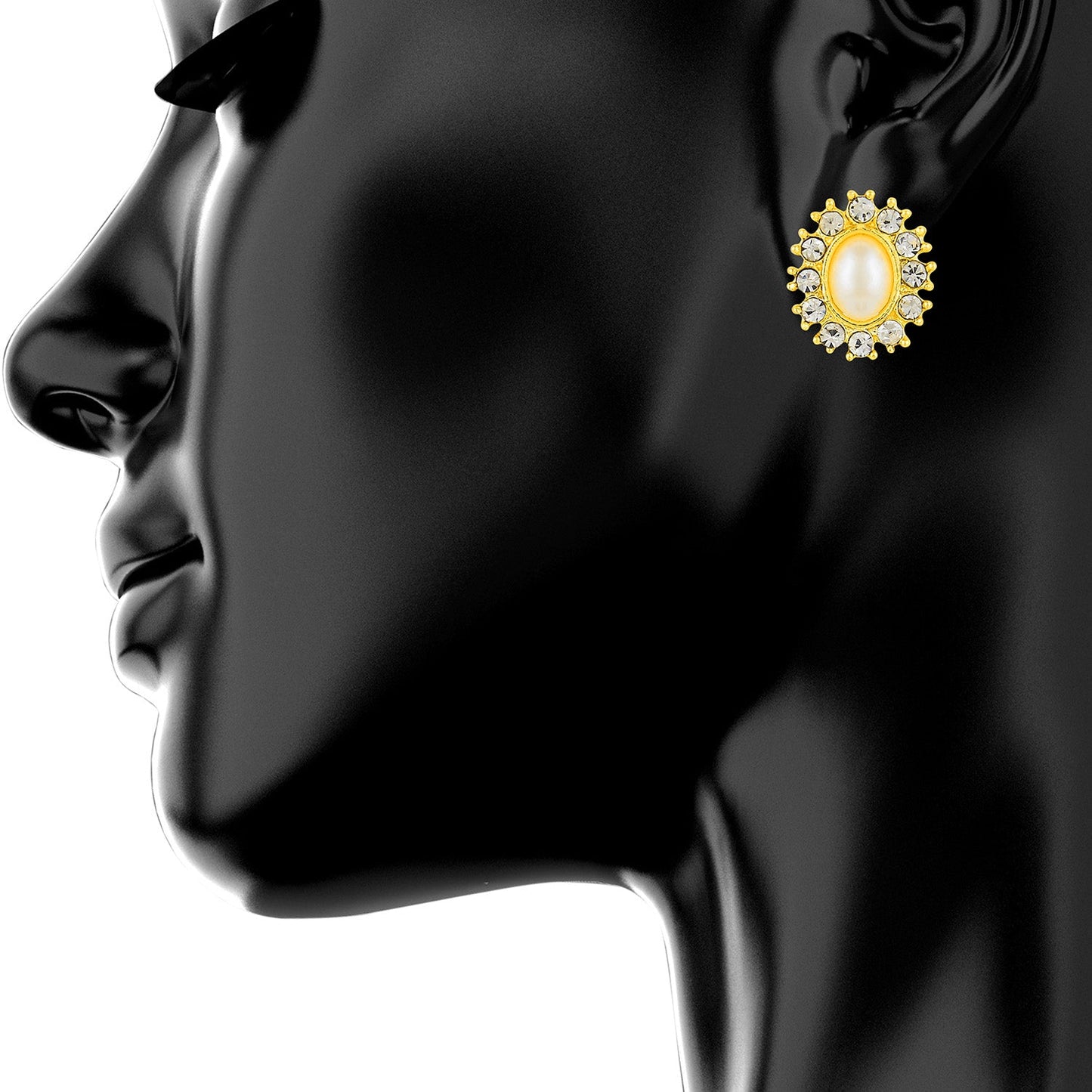 24k Gold Plating Pearl Oval Crystal Stylish Necklace Set With Matching Earring (SJ_2094)