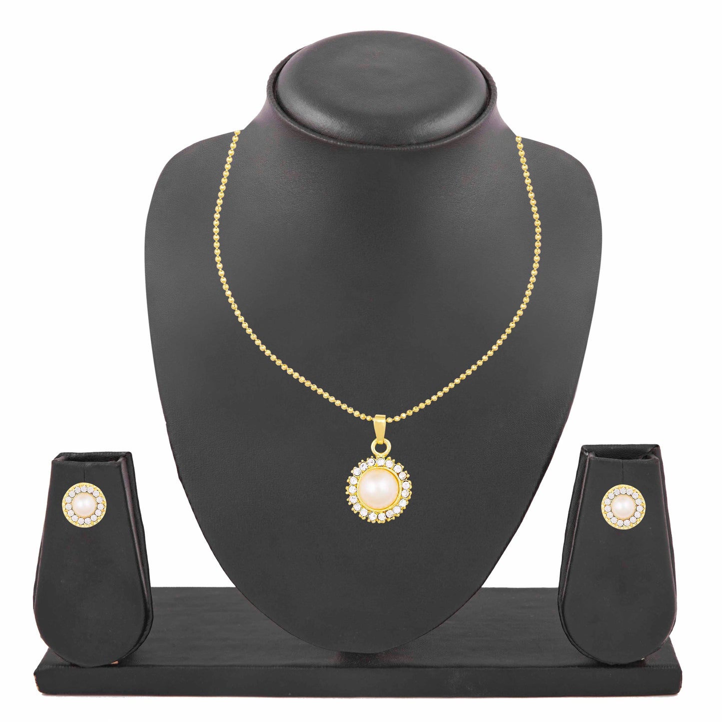 24k Gold Plating Pearl and Crystal Stylish Necklace Set With Matching Earring (SJ_2104)
